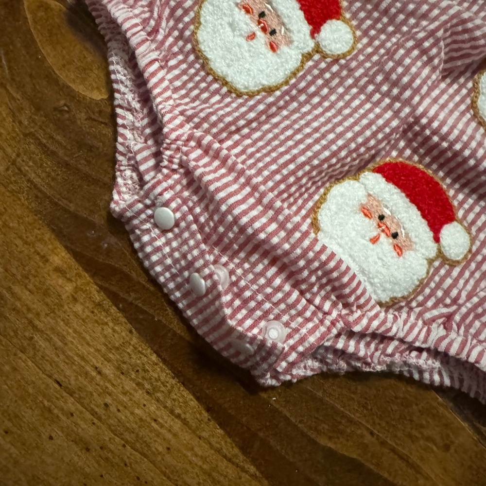 First Christmas Girls Smocked Santa Bubble Romper - Picture 5 of 7